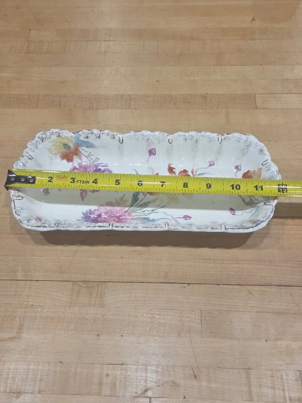 Antique Victoria Austria Porcelain Floral Celery Dish Scalloped Gold Trim